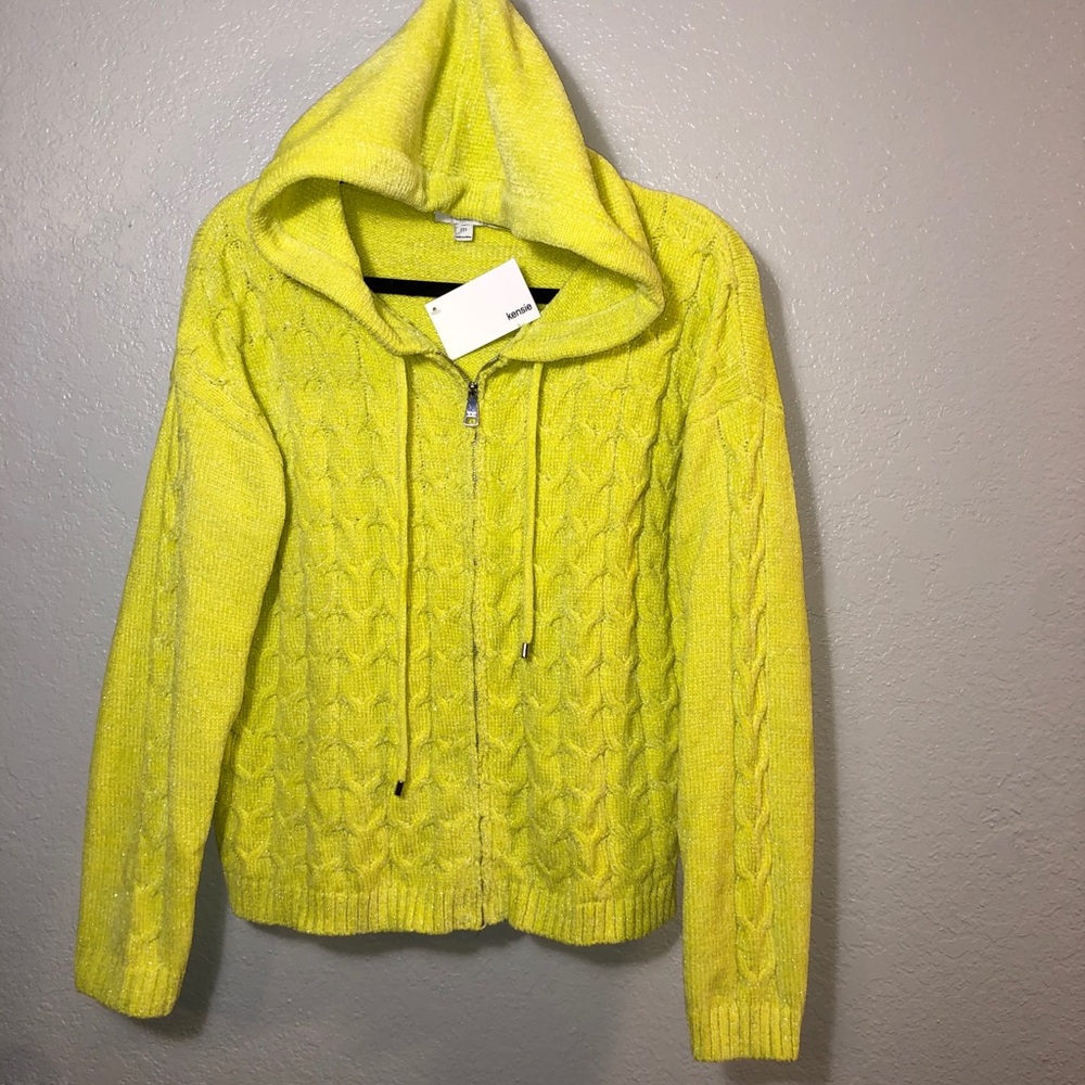 Kensie Chunky Knit Zip Up Sweater Yellow Metallic